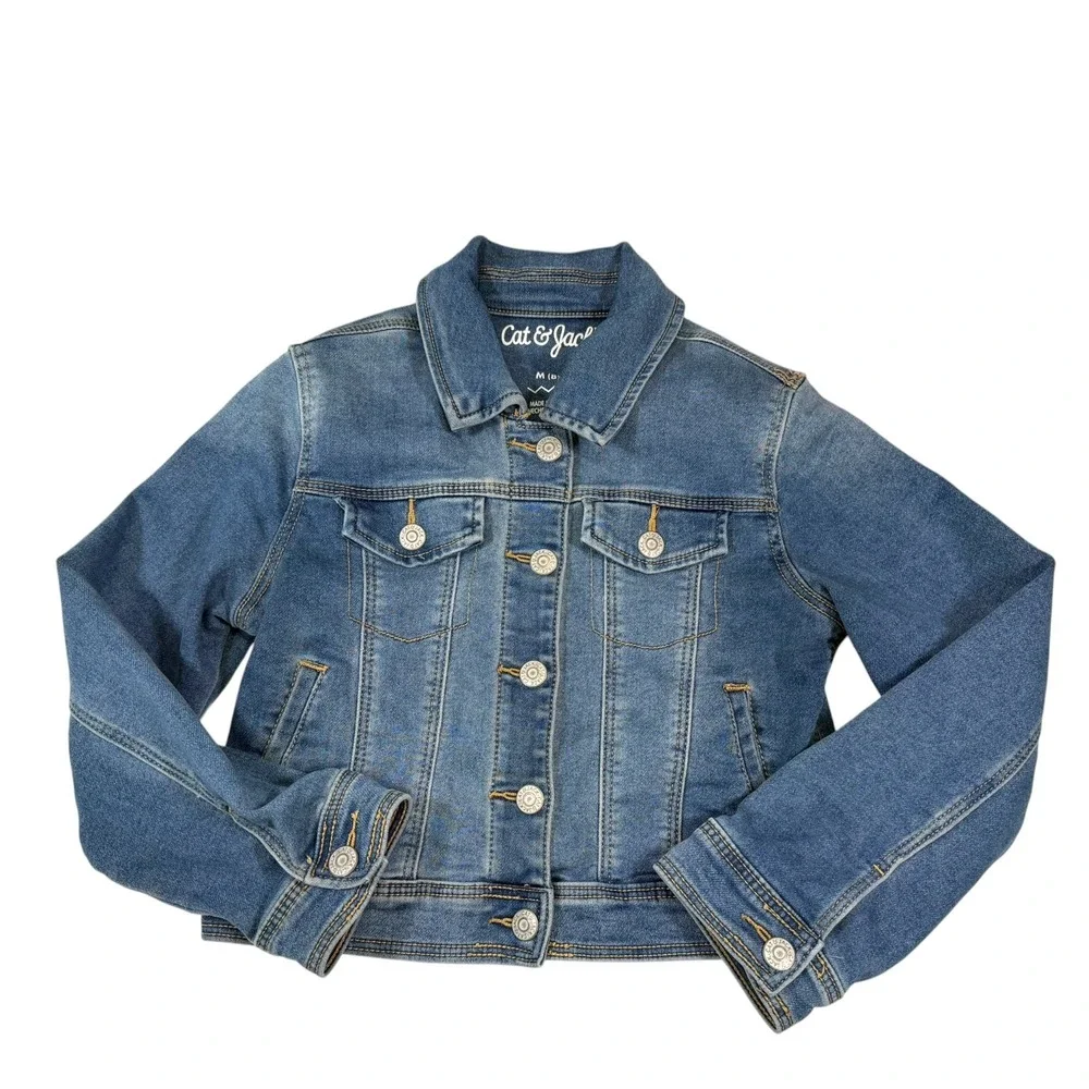 Cat & Jack M 8 Blue Denim Jacket Button Up Classic Western Back to School